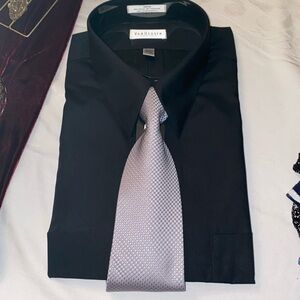 Mens, new black and gray button down shirt and tie 2X